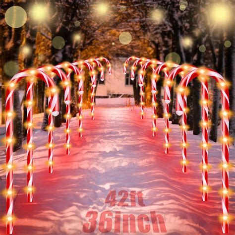 36" Candy Cane Lights Outdoor Christmas Decorations, 12 Pack Red LED ...