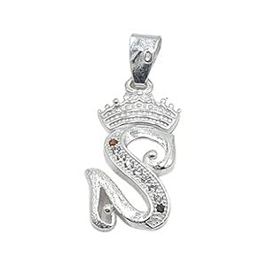 Buy Sahiba Gems Pure Silver Initial S Letter Pendant With Sparkling Cz ...