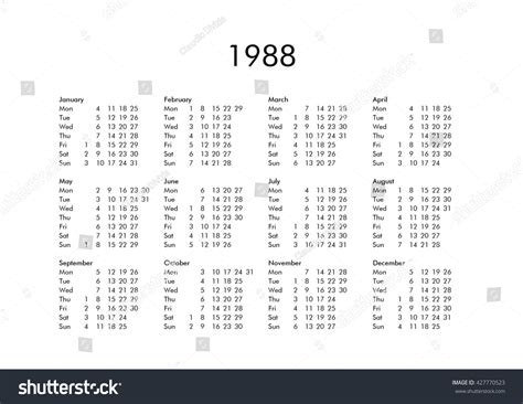 Ilustrasi Stok Vintage Calendar Year 1988 All Months 427770523 ...