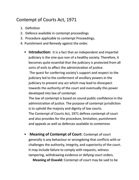 Contempt of Courts Act - these are summary notes for the topic covers ...