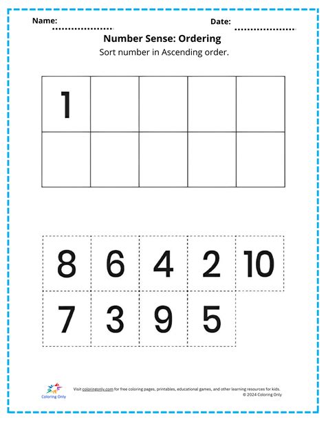 Number Sense: Ordering Free Printable Worksheet
