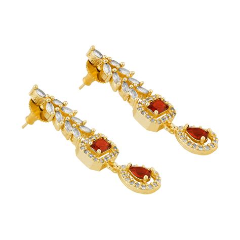 Teejh Sparki Gold and Red CZ Stone Necklace set