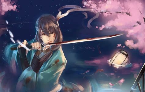 Wallpaper water, blood, fish, sword, katana, petals, Sakura, art for ...