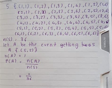 Two dice are tossed together. Find the probability of getting two 5’s ...