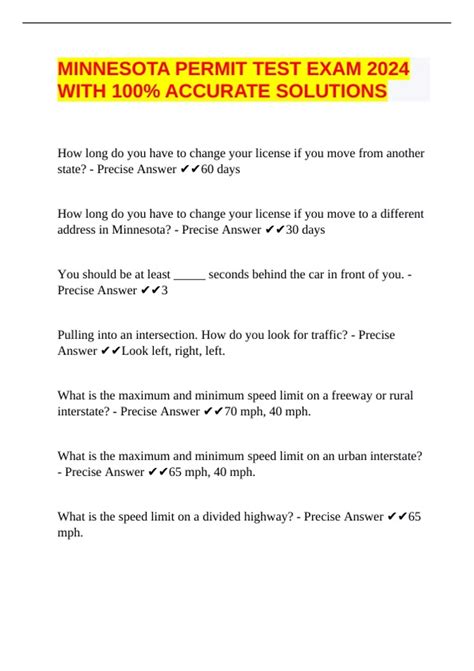 MINNESOTA PERMIT TEST EXAM 2024 WITH 100% ACCURATE SOLUTIONS ...