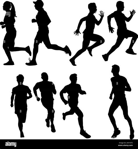 silhouettes of runner and walk. collection of running a male and female person Stock Vector ...