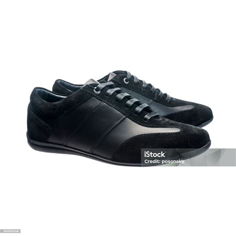 Black Mens Leather Sneakers Made Of Suede And Glossy Leather Stock ...