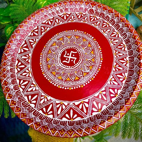 Hand Painted Aipan Inspired Puja Thali - Etsy in 2025 | Mandala design art, Hand painting art ...
