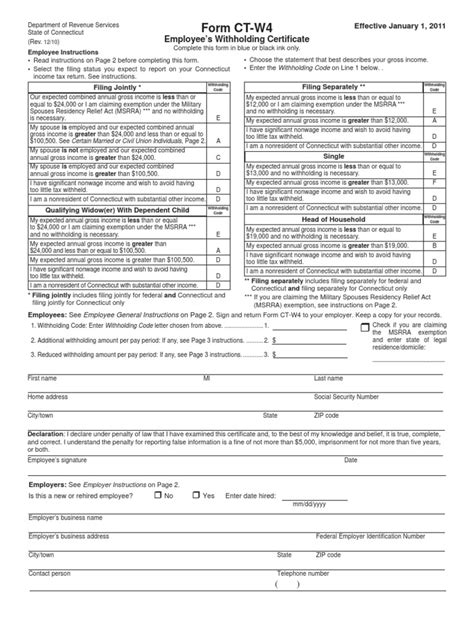Connecticut W-4 form explains codes for withholding rates | Withholding ...