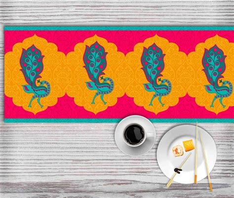 Buy Sunrise Peacock Printed Table Runner Online | Shahenaz India