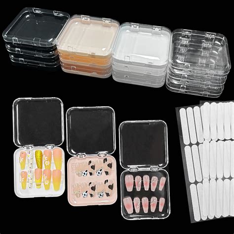 Amazon.com: 12 Pcs Press on Nail Storage Box with 60 Pcs Adhesive ...
