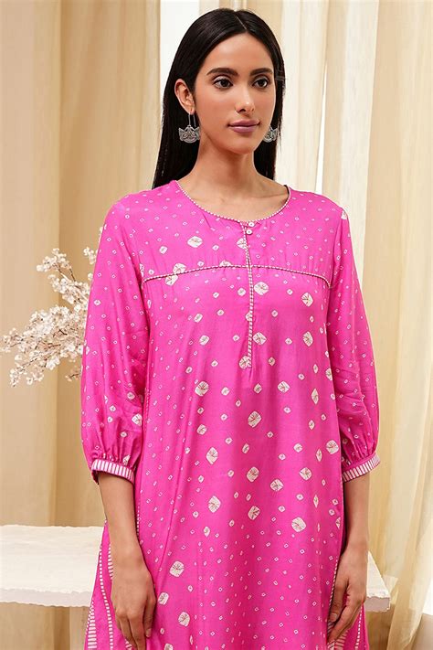 Pink Modal Printed A-Line Kurta at Biba India