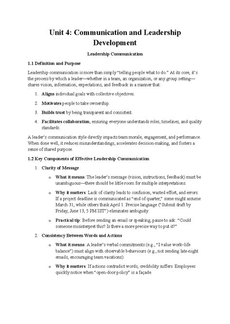UNIT 4: Leadership Communication & Development Notes - Studocu