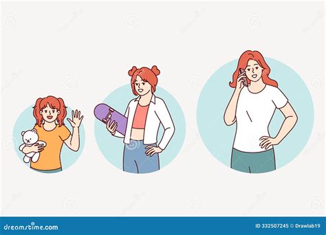 Girl Growing To Adult Age Years Concept Illustration, From Child Cartoon Vector | CartoonDealer ...