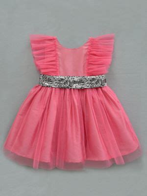 Buy A.T.U.N. Girls Pink Net Fit and Flare Party Dress with Flutter ...
