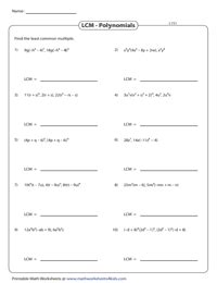 Least Common Multiple (LCM) of Polynomials Worksheets