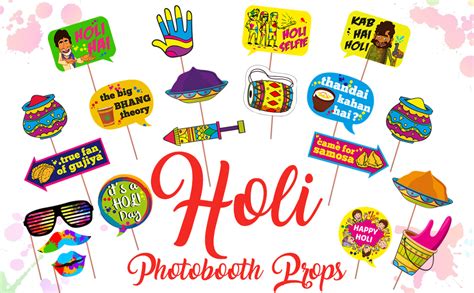 Zyozique 20 Pcs Holi Photo Booth Props/Holi Props for Photoshoot/Happy ...