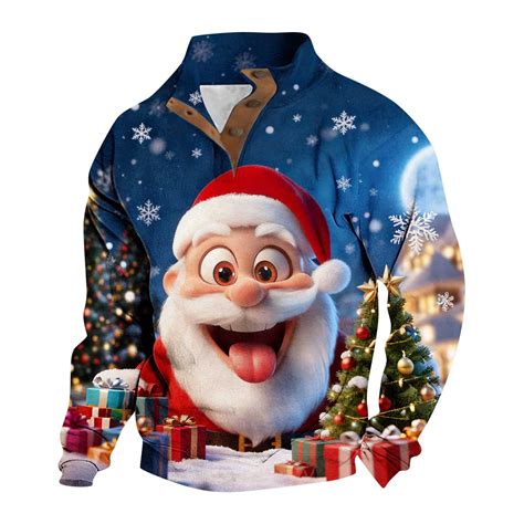 Yteetum Christmas Sweatshirts for Men Oversized Quarter Button Stand ...