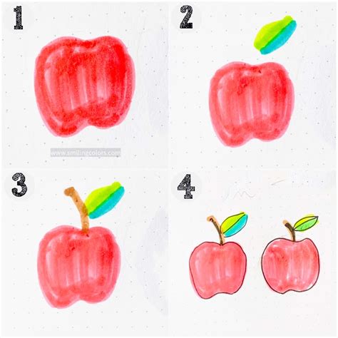 Apple Drawing Easy Step By Step Using Markers - Smiling Colors