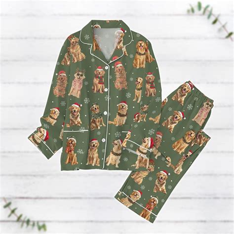 Christmas Golden Retriever Pajamas Set, Dog Christmas Lights Shirt ...