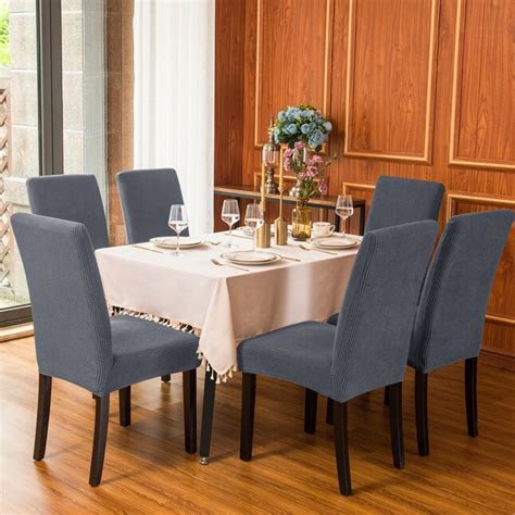 Subrtex Textured grid Gray Jacquard Dining Chair Slipcover 17-in W x 22 ...