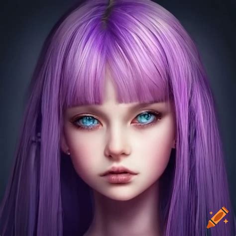 Portrait of a girl with purple hair and blue eyes on Craiyon