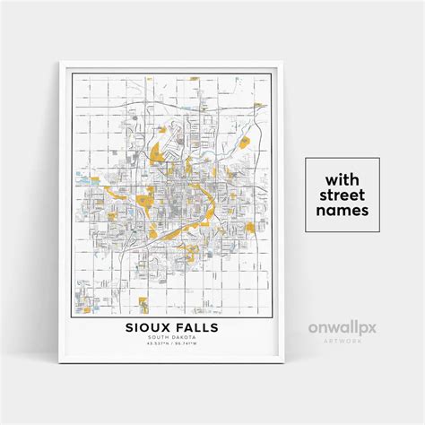Sioux Falls Map Print, Street Names Sioux Falls Print, Printable Map of ...