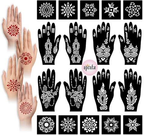 Buy Apcute Temporary Mehndi Tattoo mehendi stencil for full hand Set of ...