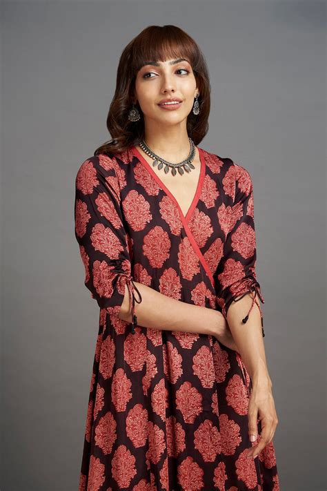 modal silk angrakha kurta - french beret & scarlet begonia - maati crafts