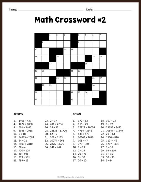 Image result for Math Number Crossword Puzzles