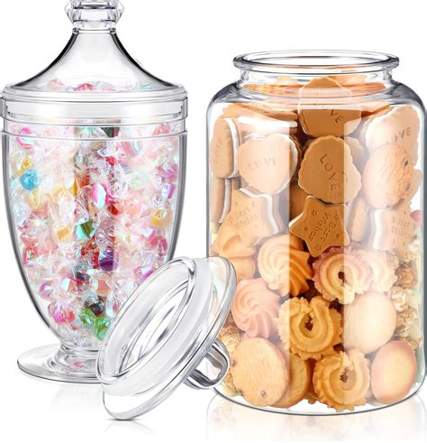 Amazon.com: Nuogo 2 Pcs 1 Gallon Candy & Cookie Jar Plastic Jars with ...