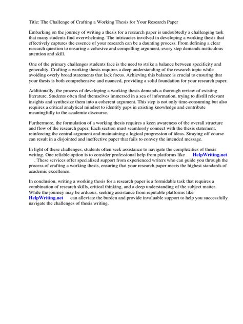 How To Write A Working Thesis For A Research Paper | PDF | Essays | Thesis