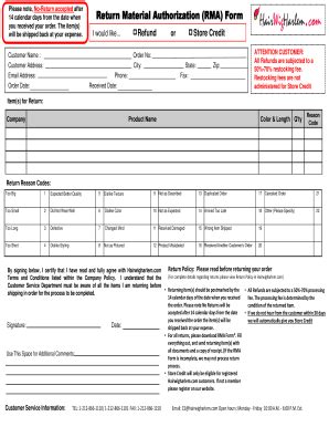Hairwigharlem Return Material Authorization Form - Blank Fillable ...