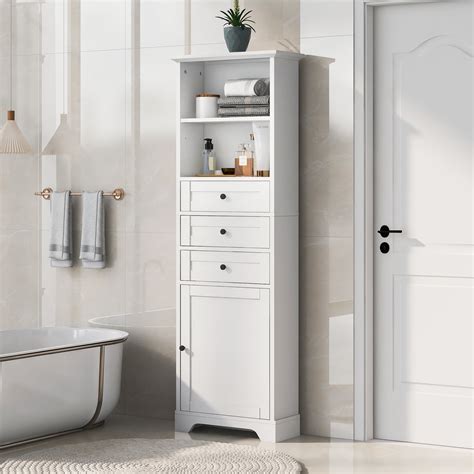 Royard Oaktree Tall Bathroom Cabinet with 1-door Hutch, 3 Drawers, Open ...