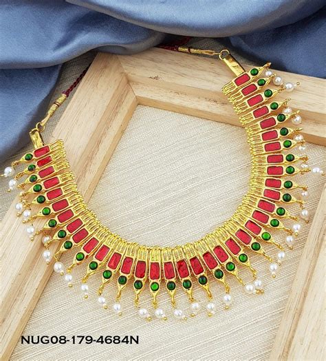 Micro Gold Plated Green Meena nagapadam Bharat Natyam Necklace Sets ...