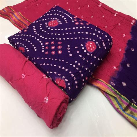 Purple Bandhani Printed Pure Cotton Dress Material