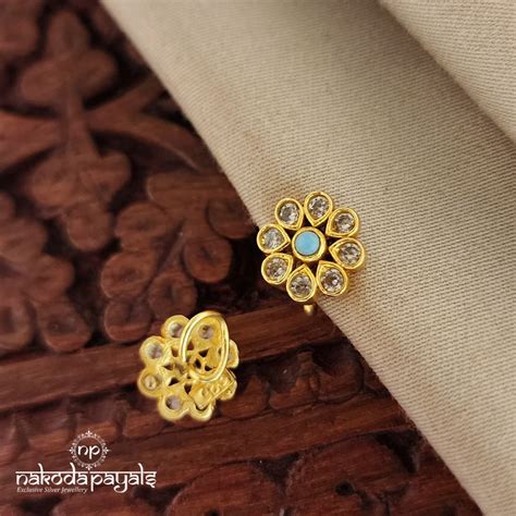 Turquoise Flower Nosepin (NP0538) – Nakoda Payals