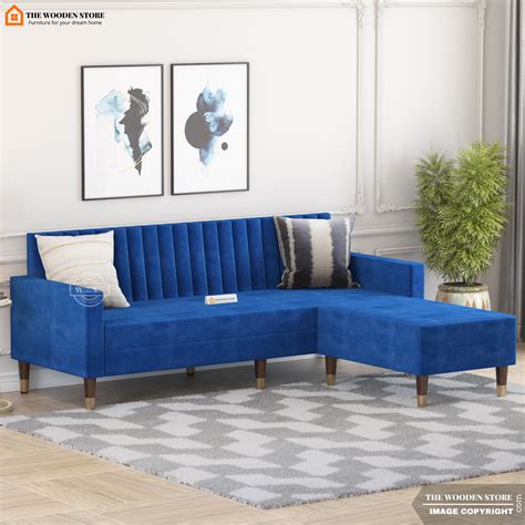 Orner L-Shape Corner Fabric Sofa (Marine Blue) – The Wooden Store