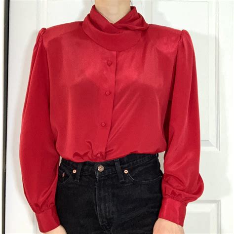 Bright red super light weight vintage blouse. This... - Depop