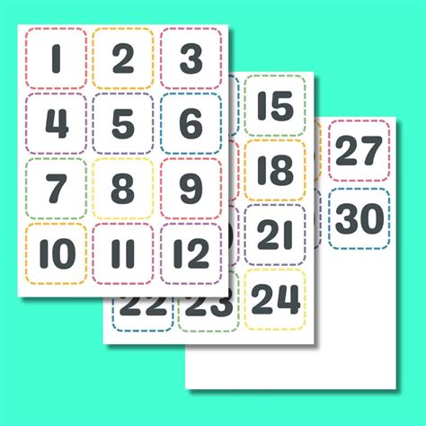 FREE Printable Calendar Numbers 1-31