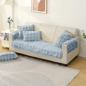 HOKIPO 'FurHug' Premium Faux Rabbit Fur Anti Slip Sofa Cover Mat with 2 ...