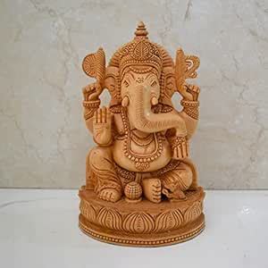 CraftVatika Wooden Ganesha Sitting on Lotus - Handmade Lord Deity ...