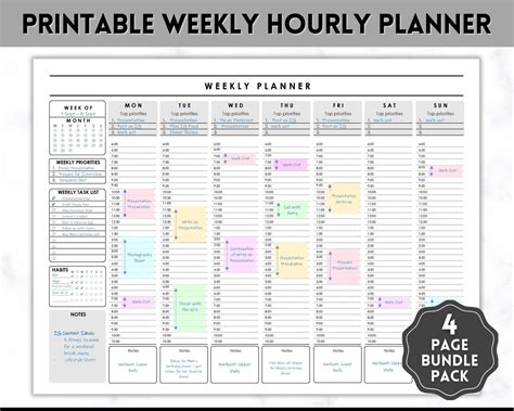 Printable Weekly Planner Schedule | Daily Hourly Planner Organizer ...