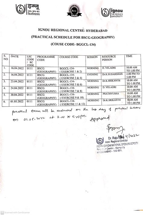 IGNOU-RC-Hyderabad - Student Corner - Counselling Schedule