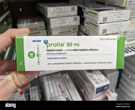 PROLIA box of medication with DENOSUMAB active substance by AMGEN, used ...
