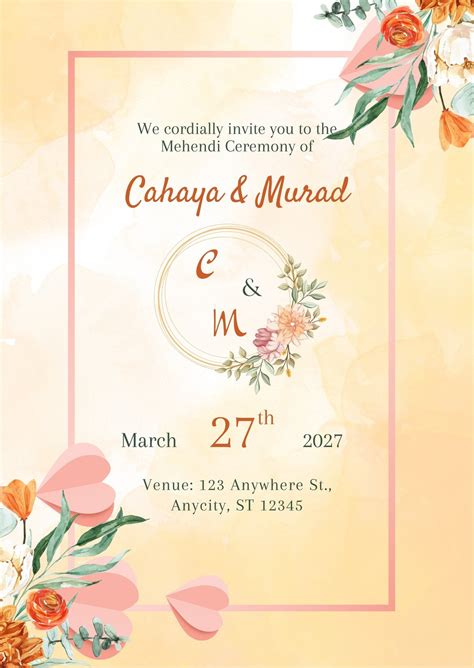 Free Printable Mehndi Invitation Card Templates | Canva