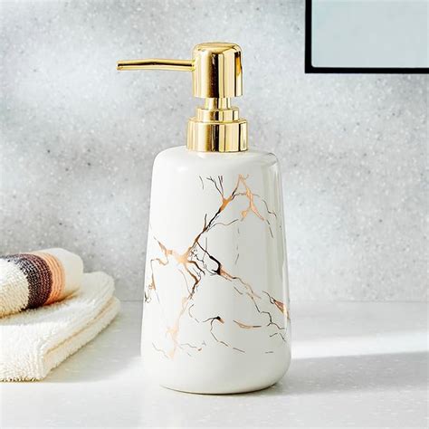 Home Centre Aubree Vince Ceramic Printed Soap Dispenser - 450ml, White ...