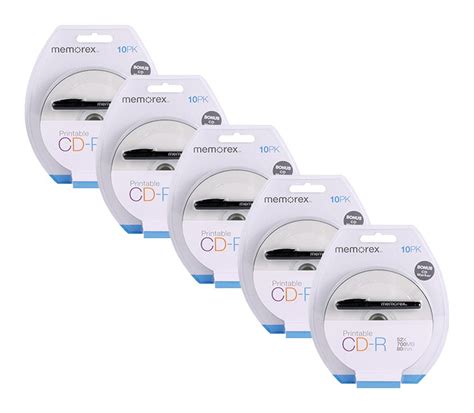 Memorex Blank Cd CD-R 52X 10-Pack with Bonus Marker - Bulk Pack of Five ...