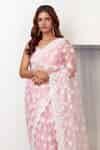Buy Pink Mesh Floral Embroidered Saree For Women by Mulmul Online at ...