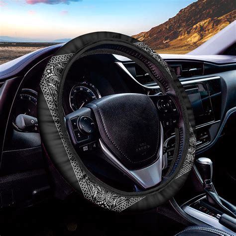 Black And White Paisley Bandana Print Car Steering Wheel Cover – GearFrost